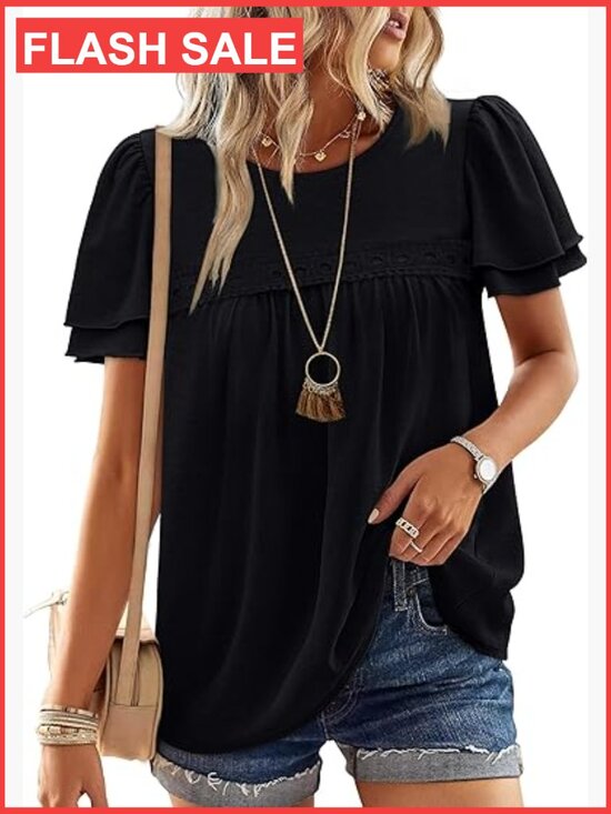 Tops - Dressy Casual Peplum Babydoll Top Ruffle Short Sleeve Blouse Tunic